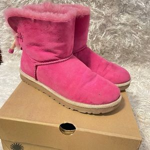 UGG Pink boots back laced up Size 8 with box.